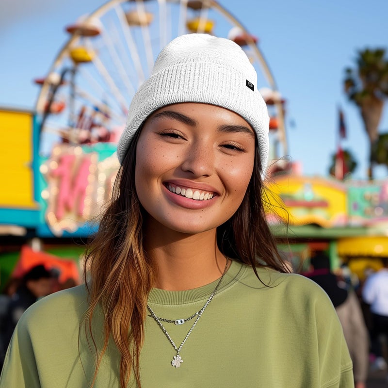 DALIXÂ® 12" Knit Beanie Hat in White - Image 3